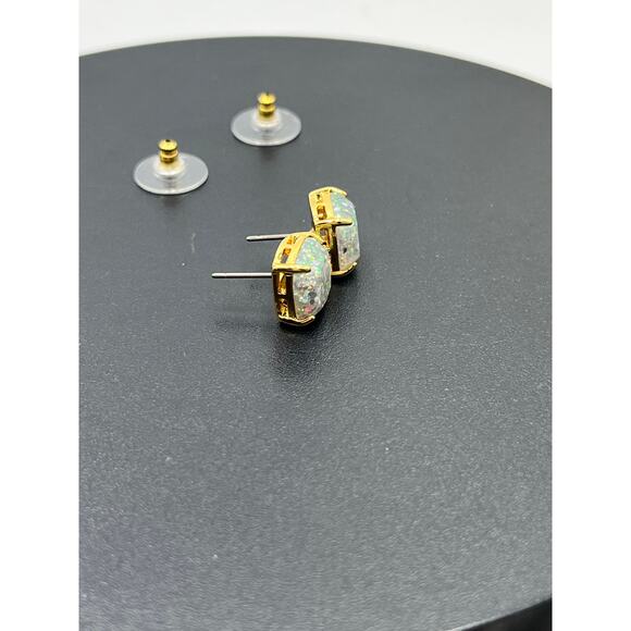 Kate Spade New York Gold Tone White Silver Glitter Sm Square Stud Earring - Picture 3 of 11